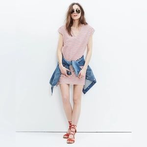 Madewell Striped Vacances Red & Cream V-Neck Cotton Blend Dress Size Small